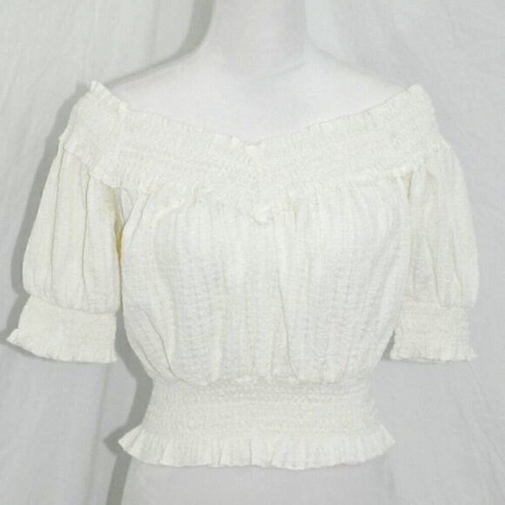Womens Medium White Crop Top Countrycore Bodycon 100% Polyester Off Shoulder Boa